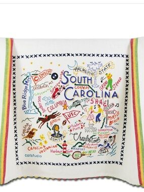 South Carolina Illustrated Tea Towel - Colorful Map Design by Catstudio